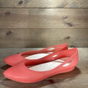 crocs rio womens size 10 shoes coral pink slip on pointed comfort work flats